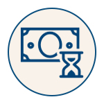 Image of a dollar bill and a hourglass icon.
